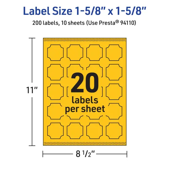 Avery Bright Yellow Paper Labels, 1-5/8" x 1-5/8" Square Scalloped {5}