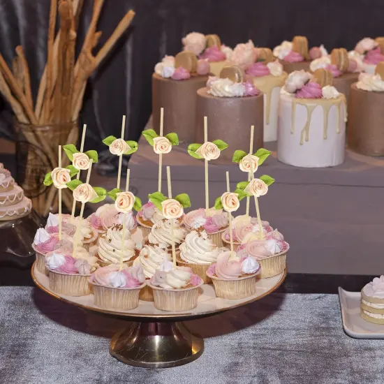 Pink Rose Flower Cocktail Picks, 4.7 Inch Long Bamboo Fancy Toothpicks for Appetizers, Decorative Bridal Shower Wedding Valentines Party Food Drinks Fruit Skewer Sticks 100 Counts - MSL222 {5}