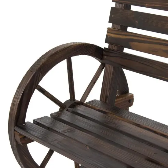 Farmhouse Wooden Wagon Wheel Bench for Porch or Garden {5}