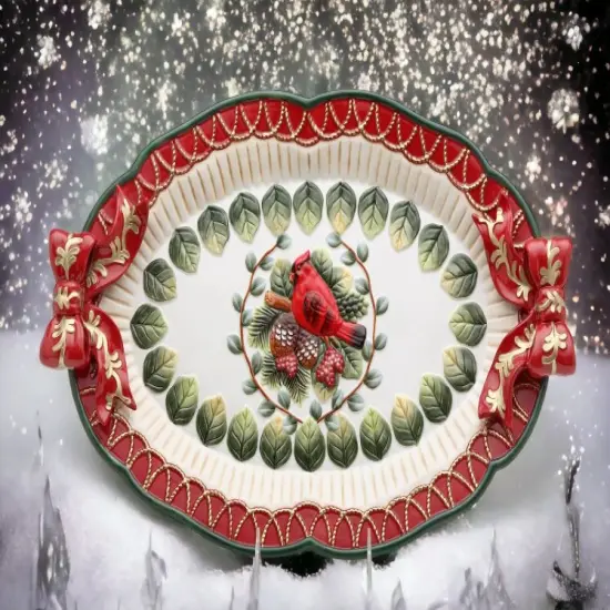 Ceramic Christmas Evergreen Holiday Robin Bird Tray, Home D&eacute;cor, Gift for Her, Gift for Mom, Kitchen D&eacute;cor, Christmas D&eacute;cor {2}