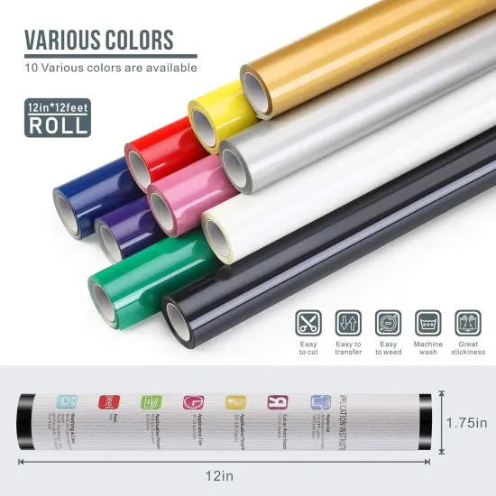 12" x 12ft Heat Transfer Vinyl Rolls, PU (Strong Stretchy) HTV Vinyl White for Shirts {4}