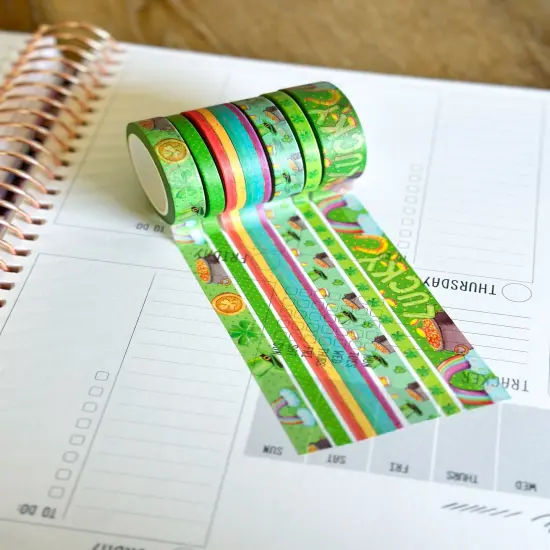 St Patricks Day Green Rainbow St Pattys Washi Tape Set March 2025 - W127 {5}