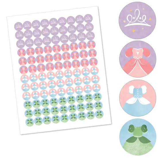 Big Dot of Happiness Princess Party Stickers, Princess Birthday Party Round Candy Sticker Favors - Small Labels Fit Chocolate Candy (1 sheet of 108) {3}