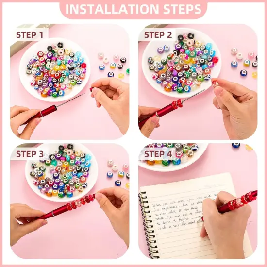 300 Pcs Beadable Pen Set - 20 Pens, 40 Refills, 240 Retro Color Rhinestone Beads for DIY Projects {3}