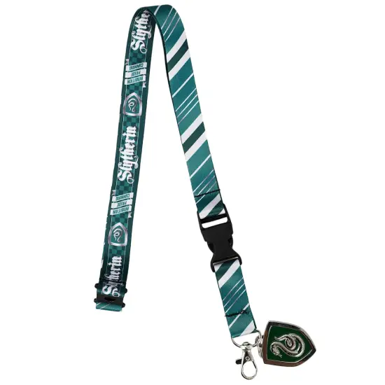 Harry Potter Slytherin Tie Inspired Sublimation Print Metal Charm & Id Holder Lanyard {1}