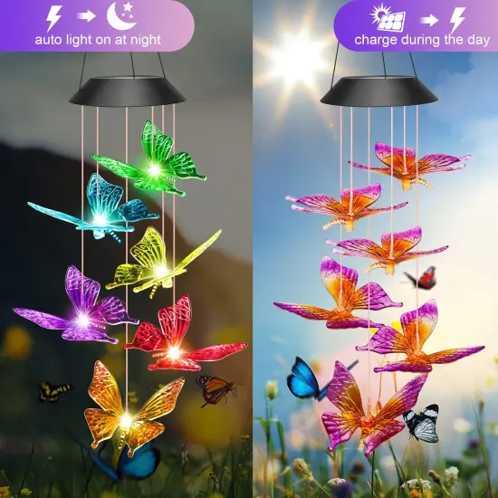 Butterfly Solar Wind Chimes for Outside Solar Lights Outdoor Decor Hanging Mobile for Garden Birthday Gifts for Women {1}