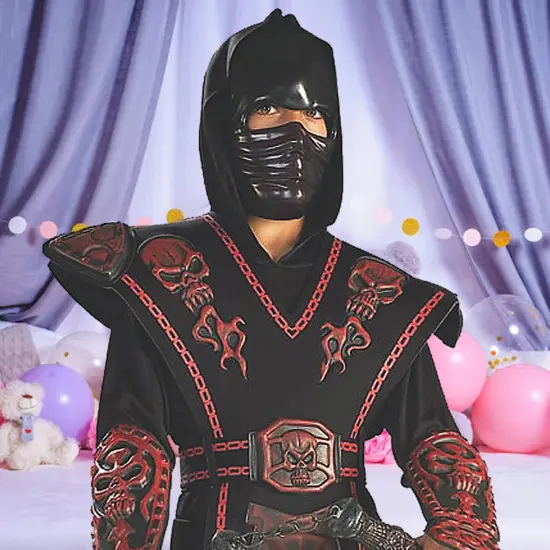 Boys Red Skull Ninja Warrior Costume with Armor Chest and Molded Mask {2}