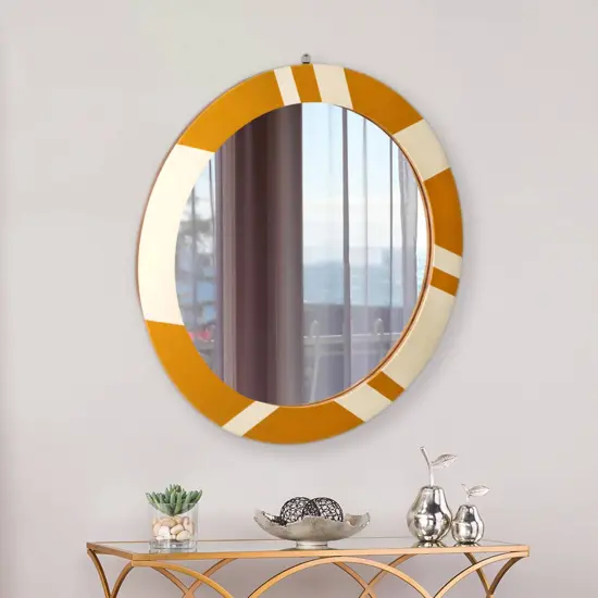 30" Decorative Round Golden & Ivory Wall Mirror {1}