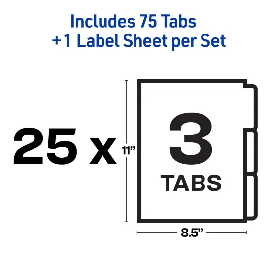 Avery 3-Tab Unpunched Dividers for Use with Any Binding System, Easy Print & Apply Clear Label Strip, Index Maker Customizable White Tabs, 25 Sets (11442) {5}