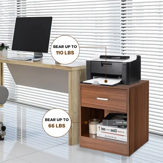 Costway Nightstand with Drawer Storage Cabinet Modern Beside End Table Black\Brown {4}