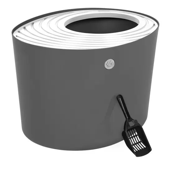 IRIS USA Large Stylish Round Top Entry Cat Litter Box with Scoop {5}