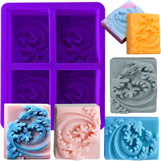 Ocean Wave Soap Molds, Sea Wave Silicone Soap Molds for Rectangle Nautical Wave Swirls Pattern Soap DIY Homemade Craft Soap Candle Making {1}