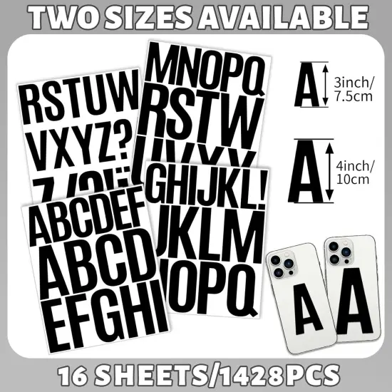 16 Sheets Black Letter Stickers Large 3+4 Inch {2}