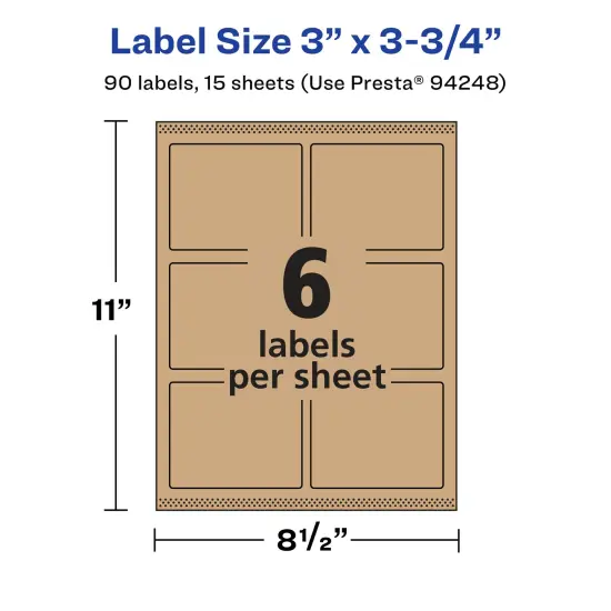 Avery Kraft Brown Rectangle Labels with Sure Feed, 3" x 3.75" {5}