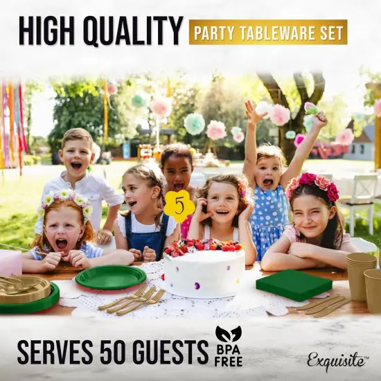 Exquisite 350 Pcs Plastic Plates for Party &ndash; Disposable Plates Set &ndash; 50 Each of 9" Dinner Plates, 7" Dessert Plates, Plastic Cups, Napkins & Plastic Cutlery &ndash; Plastic Dinnerware by Party Solids St. Patricks {6}