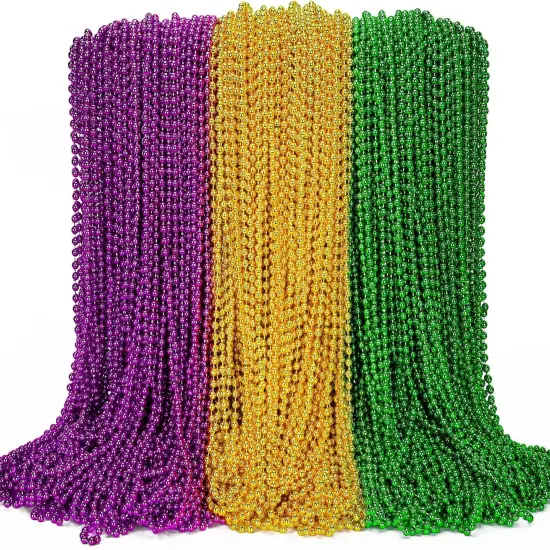 144PCS Mardi Gras Beads, Mardi Gras Green Purple Gold Metallic Beads Necklaces Accessories Bulk, Mardi Gras Beads Necklace Costumes Women Men Kids for Parade Throws Party Decorations Favor Supplies {1}