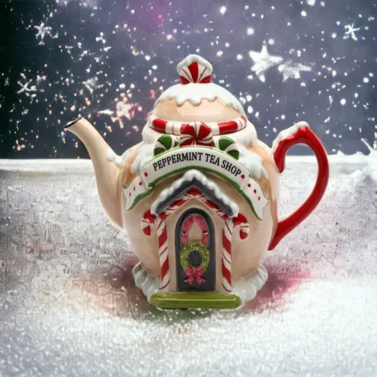Ceramic Christmas Decor Santa's Village Teapot, Gift for Her, Gift for Mom, Kitchen Décor, Tea Party Décor, Café Décor, Kitchen Decor {1}