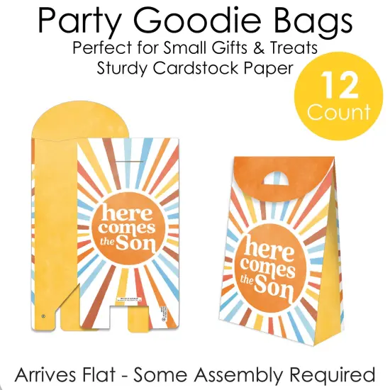 Big Dot of Happiness Here Comes The Son Favor Boxes, Boy Boho Baby Shower Decorations, Retro Sunshine Party Goodie Gift Bags - Set of 12 {6}
