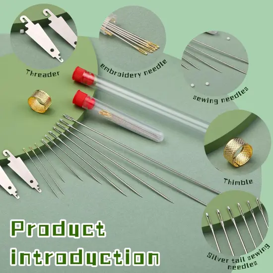 40 Pcs Large Eye Hand Sewing Needles Set Long Sewing Needles Big Eye Stitching Needles Sharp Embroidery Needles with Thimble Threader and Storage Tube for Quilting Darning and Art Crafts {3}