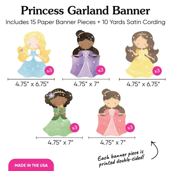 Big Dot of Happiness Princess Garland Banner, Colorful Pastel Princess Dress Birthday Party Banner, 30 Feet of Cord, 15 Double-Sided Princess {5}