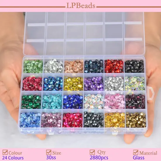 Glass Hotfix Rhinestones Bulk SS30 2880pcs 24 Colors Hotfix Crystal Flatback Rhinestones for Crafts Clothes with Tweezers and Wax Pencil Kit {2}