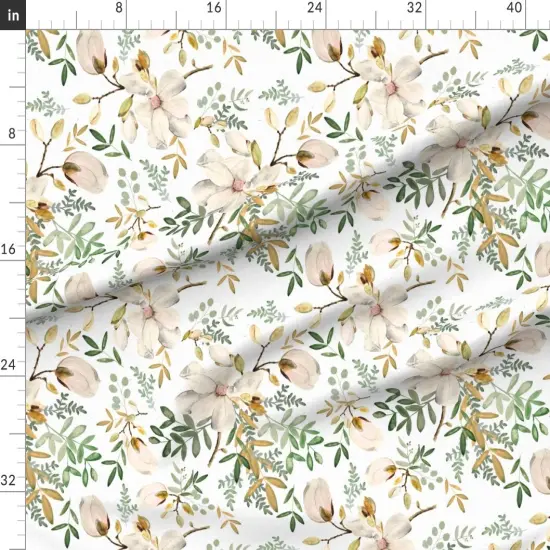 Various Fabrics by the Yard or Fat Quarter Botanical Magnolia Eucalyptus Green Watercolor Floral Wedding Nursery Cream Spring Flowers Custom Printed Fabric by Spoonflower {1}