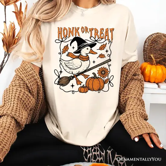 Honk or Treat Goose T-Shirt, Hilarious Halloween Tee for Silly Bird Enthusiasts {2}