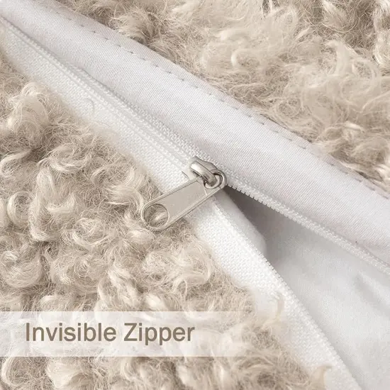 Pack of 2 Throw Pillow Covers 18x18 Inch Neutral Light Beige Faux Fur Decorative Sherpa Pillow Covers Fuzzy Accent Soft Sheepskin Fleece Cushion Cases for Boho Home Decor Couch Living Room Bed {3}