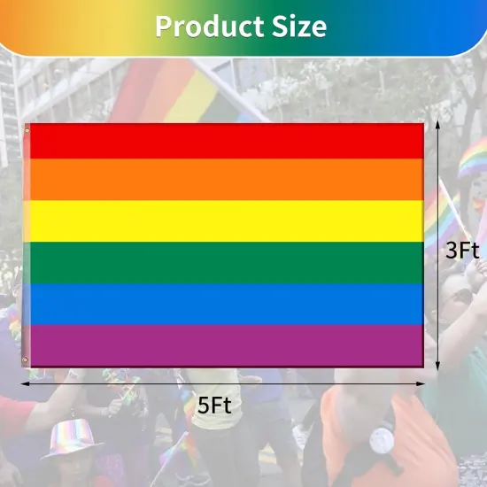 Rainbow Pride Flag Stripe 3x5 Ft, Bright Color & Fade Proof Longest Last Gay Pride Flag 3x5 for Outside, Double Stitched Polyester with Two Strong Brass Grommets Gay LGBT Flag for Outdoor, Wall and Bedroom (1 PCS) {4}