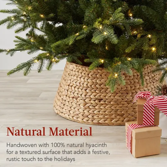 Best Choice Products 24in Woven Hyacinth Christmas Tree Collar, Tree Skirt Accessory w/ Cord Cut-Out Natural {6}