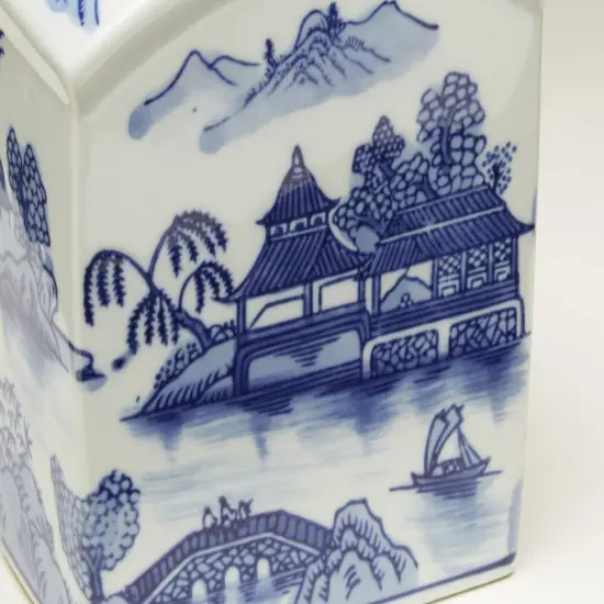 AA Importing 59788 Blue And White Square Jar With Lid {3}