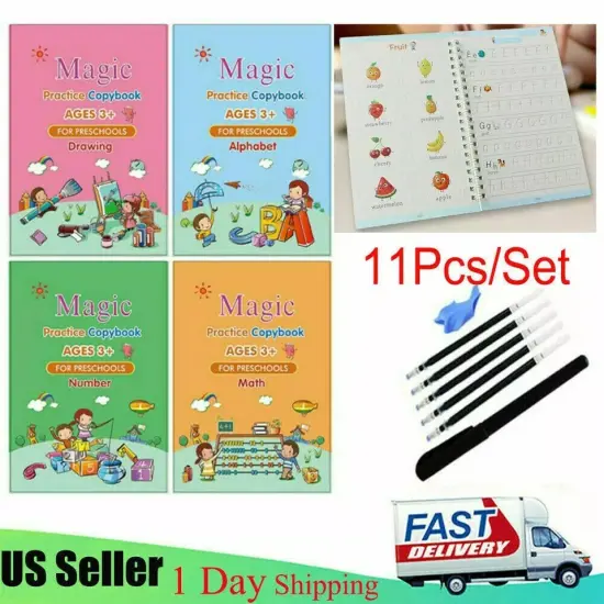 11Pcs Magic Practice Copybook Set Reusable English Calligraphy Number Book kids {3}