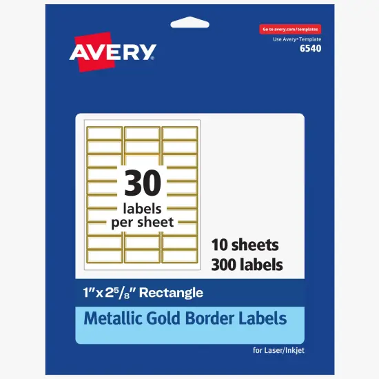 Avery Printable Address Labels, 1" x 2-5/8", Matte White with Metallic Gold Borders, Permanent, Laser & Inkjet Compatible, 300 Blank Mailing Labels (06540) {1}