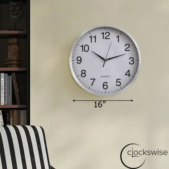 Clockswise Round Quartz Wall Clock Non-Ticking Battery Operated with Silent Sweep Movement, Aluminum Silver Frame, Perfect for Home Kitchen Office Living Room Study Hallway Classroom, Black Face {2}