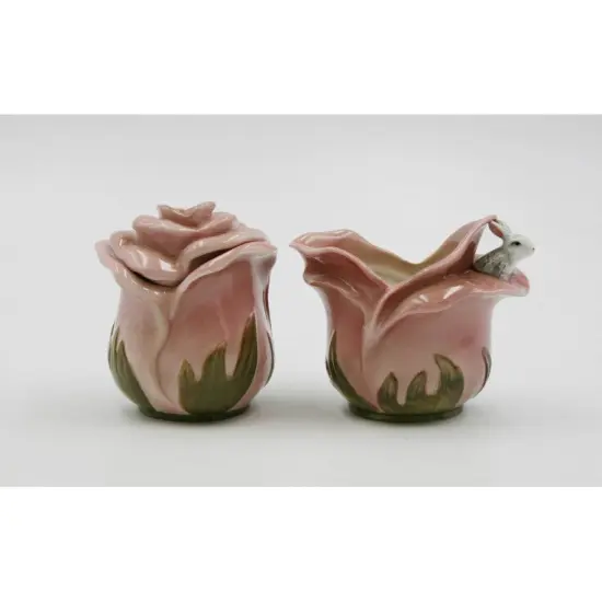 Ceramic Pink Rose Flowers with Bunny Rabbit Sugar and Creamer Set, Home D&eacute;cor, Gift for Her, Kitchen D&eacute;cor, Spring D&eacute;cor, Easter D&eacute;cor {3}