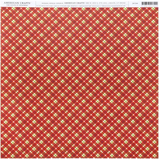 American Crafts Holiday/Event Single-Sided Cardstock 12"X12"-Red Plaid {1}