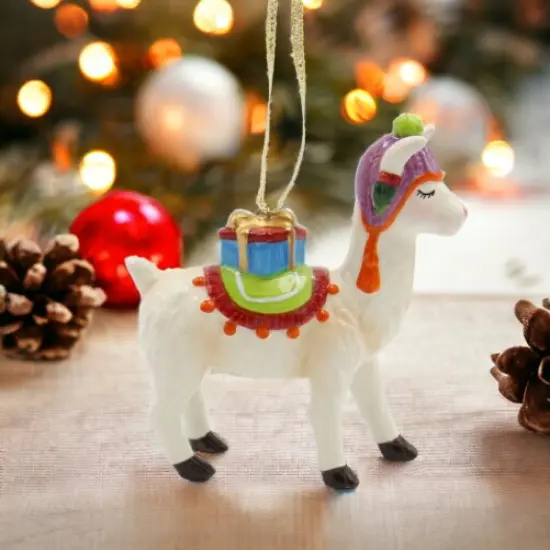 Ceramic Alpaca/Llama With Gift Ornament, Home D&eacute;cor, Gift for Her, Gift for Mom, Christmas D&eacute;cor {1}