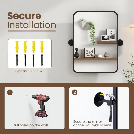 Black Metal Framed Wall Mirror 30x22" with Adjustable Tilt and Safety Film {4}