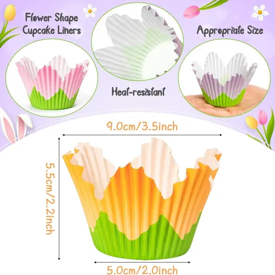 Flower Cupcake Paper Liner - 300pcs Easter Baking Cups Muffin Cupcakes Wrappers, Spring Lavender Tulip Cake Chocolate Candy Wrap Making Supplies for Spring Birthday Baby Shower Party (6 Styles) {3}