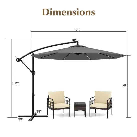 Costway 10 Ft Patio Solar LED Offset Umbrella 40 Lights Crank Cross Base {3}