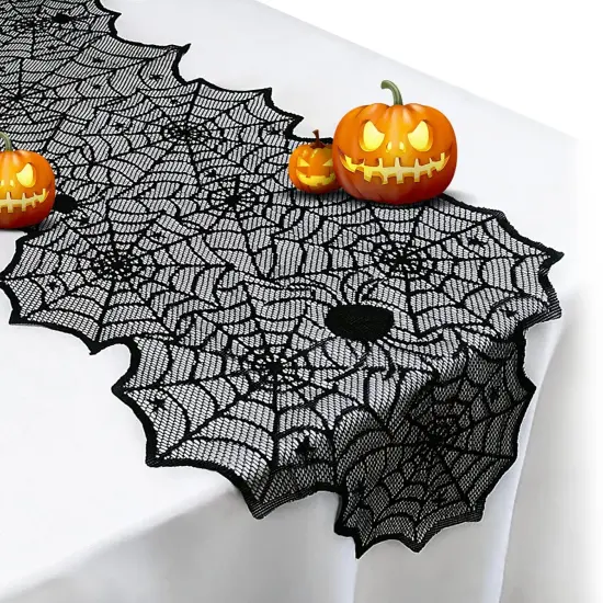 Halloween Table Runner - Black Lace Spider Web Table Runners - 18 X 72 Inch {1}