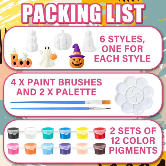 6 Pcs Halloween Ceramics to Paint Ceramics Pumpkin Boo Ghost Halloween Ready to Paint DIY Figurines {4}