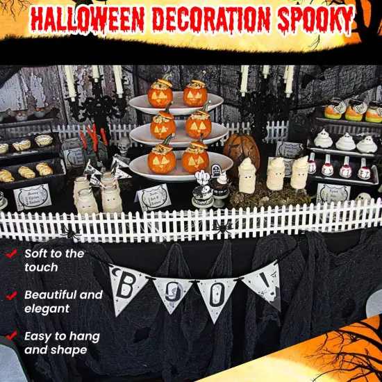 48 x 240 inc Halloween Creepy Cloth, Spooky Giant Cheese Cloth Tapestry for Halloween Party Supplies Decorations Outdoor Yard Home Wall Decor, Black {6}