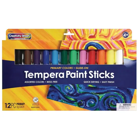 Glide-On Tempera Paint Sticks, 12 Assorted Primary Colors, 5 grams, 12 Per Pack, 2 Packs {5}