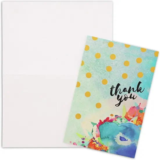 Blank Thank You Cards and Envelopes, Cute Watercolor Greeting Cards (4 x 6 In, 48 Pack) Multicolor {5}