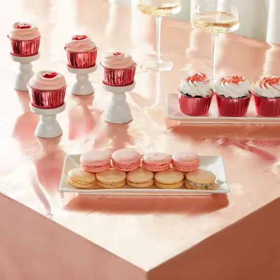 3 Pack Rose Gold Plastic Tablecloth, Metallic Table Cover Disposable for Pink Birthday Parties, Gender Reveal, Bridal Shower Decorations (54 x 108 In) {2}