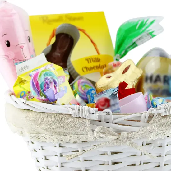 Wicker Basket with Handles Cloth Liner Easter Picnic Gift White {5}