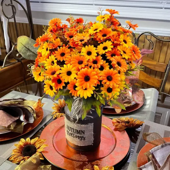 6 Bundles Artificial Mums (Orange& Yellow) {4}