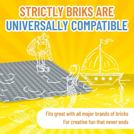 Classic Big Briks Baseplate 15" x 10.5" Large Building Brick Baseplate by Strictly Briks | 100% Compatible with All Major Brands | Single Light Gray Flat Bottom Base Plate, Ages 3-14 Grey {4}