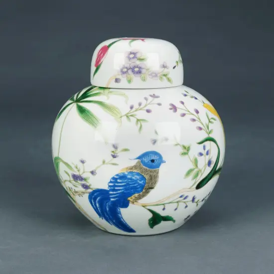 AA Importing Birds and Flowers RoundJar with Lid Blue {1}